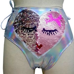 Holographic Reversible Sequin High-Waist Bottoms